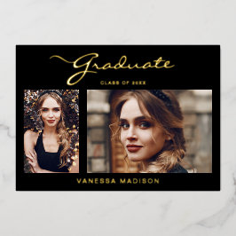 Elegante moderne Schrift | 2 Foto Grad Bekanntgabe Folieneinladung
