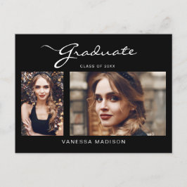 Elegante moderne Schrift | 2 Foto Grad Bekanntgabe Postkarte