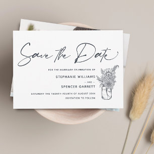 Elegante moderne Schrift Blumen Foto Hochzeit Save The Date
