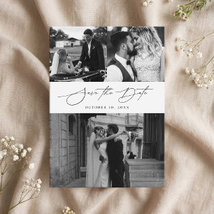 Elegante moderne Schrift-Foto-Collage-Hochzeit Save The Date