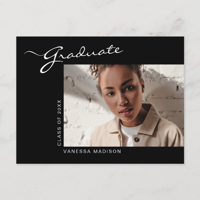 Elegante moderne Schrift | Foto Grad Bekanntgabe Postkarte (Vorderseite)
