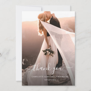 Elegante moderne Schrift Foto klassische Hochzeit Dankeskarte