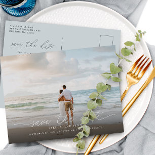 Elegante moderne Schrift Foto Save The Date Hochze Ankündigungspostkarte