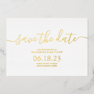 Elegante moderne Schrift Hochzeit 'Save the Date' Folieneinladung