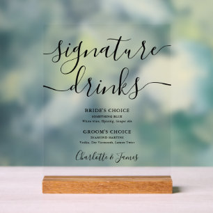 Elegante moderne Schrift Hochzeitssignaturgetränke Acrylschild