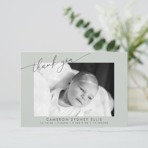 Elegante moderne Schrift in Salbeigrün für Baby-Fo Dankeskarte