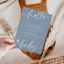 Elegante moderne Schriftart Dusty Blue Babyparty Einladung