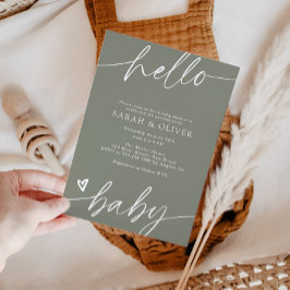 Elegante moderne Schriftart Salbeigrüne Babyparty Einladung