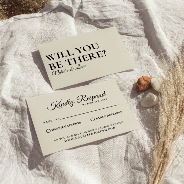 Elegante Moderne Schwarz & Creme Retro Bold Weddin RSVP Karte (Von Creator hochgeladen)