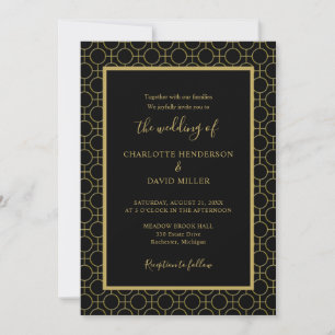 Elegante, moderne Schwarz-Gold-Hochzeit Einladung