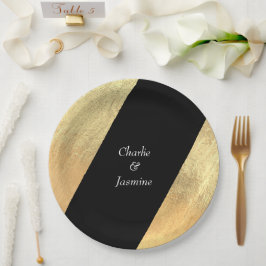 Elegante Moderne Schwarz & Gold Hochzeit Pappteller
