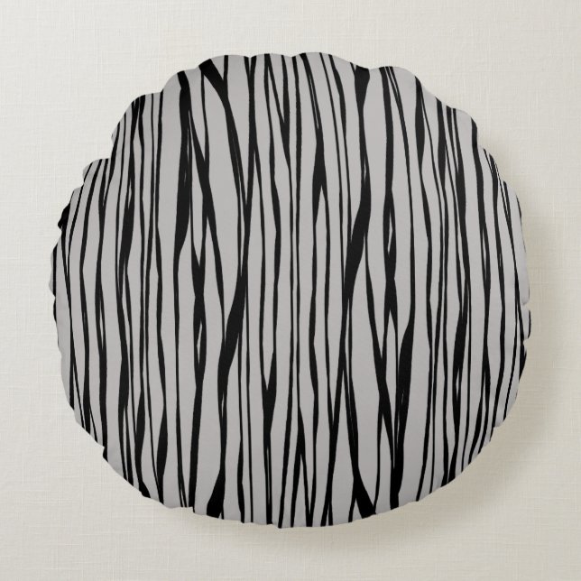 Elegante Moderne Schwarz Grau Abstrakte Linie Kuns Rundes Kissen (Vorderseite)