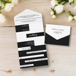 Elegante, moderne Schwarz-Weiß-Chic-Hochzeit All In One Einladung
