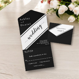 Elegante, moderne Schwarz-Weiß-Chic-Hochzeit All In One Einladung