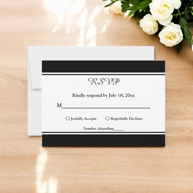 Elegante, moderne Schwarz-Weiß-Chic-Hochzeit RSVP Karte (Von Creator hochgeladen)