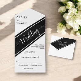Elegante, moderne Schwarz-Weiß-Delikatesse All In One Einladung