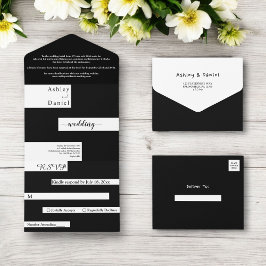 Elegante, moderne Schwarz-Weiß-Hochzeit All In One Einladung