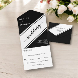 Elegante, moderne Schwarz-Weiß-Hochzeit All In One Einladung