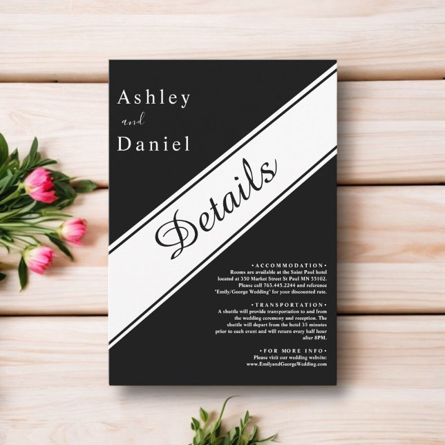 Elegante, moderne Schwarz-Weiß-Hochzeit Begleitkarte (Von Creator hochgeladen)