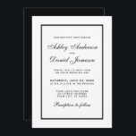 Elegante, moderne Schwarz-Weiß-Hochzeit Einladung<br><div class="desc">Moderne elegante,  aber einfache Einladungs-Karte für Hochzeiten in Schwarz und Weiß mit Goldrahmen</div>