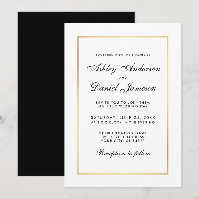 Elegante, moderne Schwarz-Weiß-Hochzeit Einladung (Vorne/Hinten)