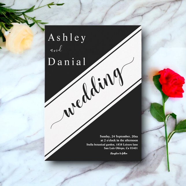 Elegante, moderne Schwarz-Weiß-Hochzeit Einladung (Von Creator hochgeladen)