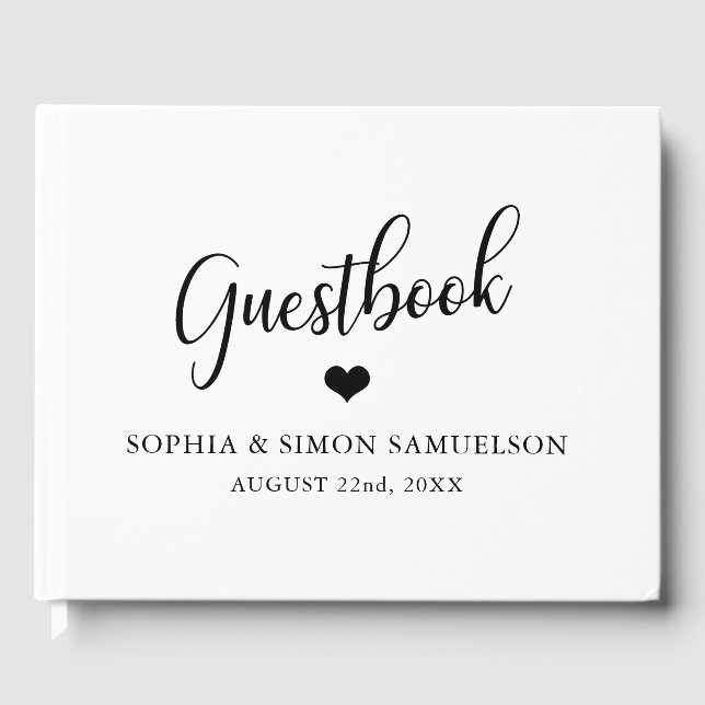 Elegante Moderne Schwarz-Weiß-Hochzeit Gästebuch (Vorderseite)