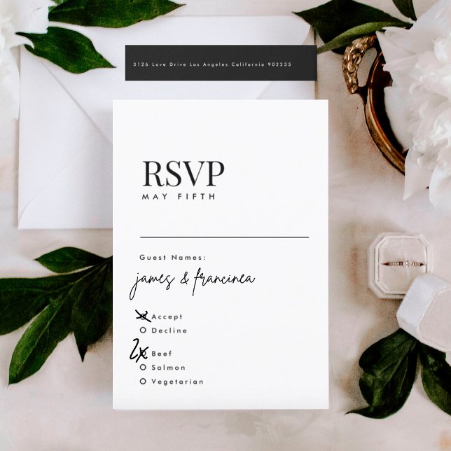 Elegante, moderne Schwarz-Weiß-Hochzeitsnamen RSVP Karte (RSVP showcasing suite - additional items (bought separately))