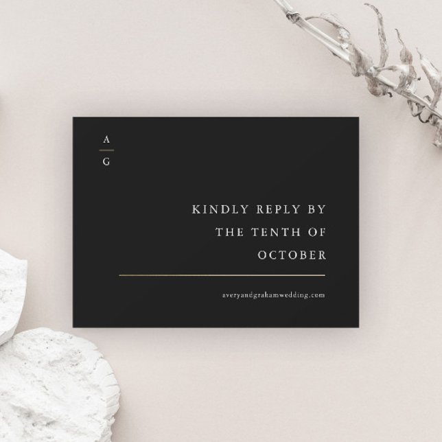 Elegante moderne Schwarz-Weiß-Hochzeitsseite RSVP Karte (Von Creator hochgeladen)