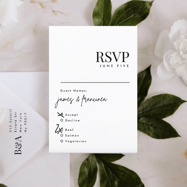 Elegante moderne Schwarz-Weiß-Hochzeitssymbole UAW RSVP Karte (Von Creator hochgeladen)