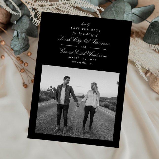 Elegante moderne Schwarz-Weiß-Klassik Save The Date (Von Creator hochgeladen)