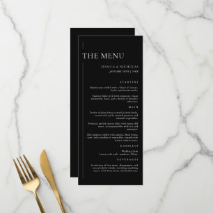 Elegante Moderne Schwarz-Weiß-Minimal-Hochzeit Menükarte