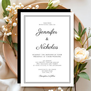 Elegante moderne Schwarz-Weiß-Schrift-Hochzeit Einladung