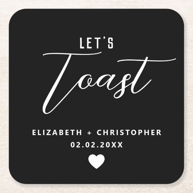 Elegante moderne Schwarz-weiße Hochzeit "Let's Toa Rechteckiger Pappuntersetzer (Vorderseite)