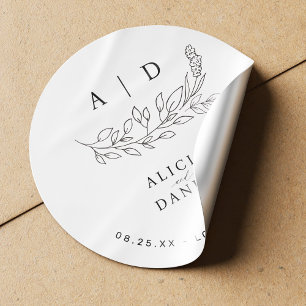 Elegante moderne schwarz-weiße Monogramm-Hochzeit  Runder Aufkleber