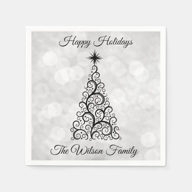 Elegante Moderne Schwarz-weiße Weihnachtsfeier Serviette (Vorderseite)