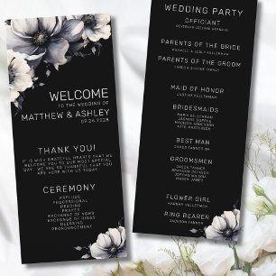 Elegante moderne schwarze florale Hochzeit Programm