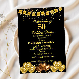 Elegante moderne schwarze & goldene 50. Hochzeitst Einladung