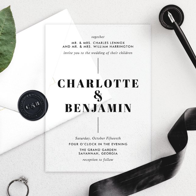 Elegante Moderne Schwarze Hochzeit Acryleinladungen (Von Creator hochgeladen)