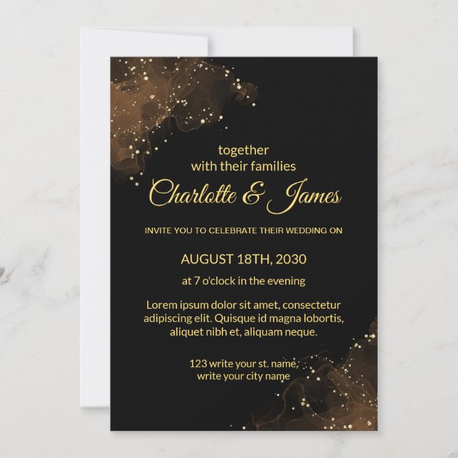 Elegante Moderne Schwarze Hochzeiten Einladung (Vorderseite)