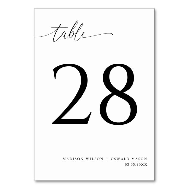 Elegante moderne Schwarze Kalligraphie Hochzeit 28 Tischnummer (Rückseite)