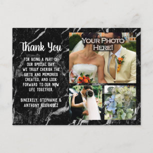 Elegante moderne Schwarze Marmor Hochzeit Danke Ka Postkarte