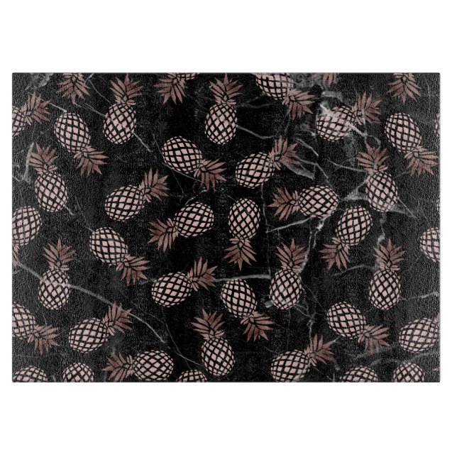 elegante moderne schwarze MarmorRosengoldananas Schneidebrett (Vorderseite)