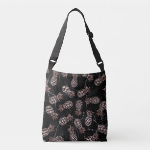 elegante moderne schwarze MarmorRosengoldananas Tragetaschen Mit Langen Trägern