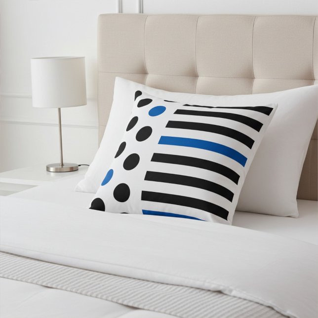 Elegante, moderne schwarze und blaue Streifen und  Kissen (Von Creator hochgeladen)
