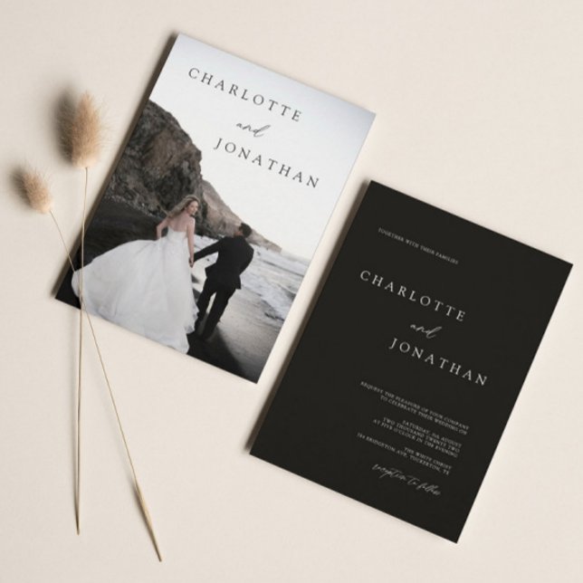 Elegante Moderne Schwarzes Foto Klassische Hochzei Einladung (Von Creator hochgeladen)