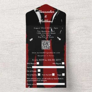 Elegante moderne schwule Hochzeit Burgunderrot All In One Einladung