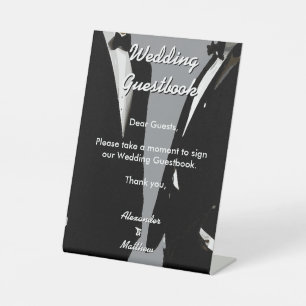 Elegante moderne schwule Hochzeit grau Gästebuch Sockelschild