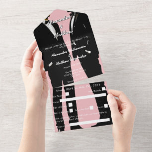 Elegante moderne schwule Hochzeit in Rosa All In One Einladung