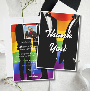 Elegante moderne schwule Hochzeit Regenbogen Dankeskarte